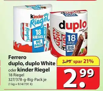 Famila Nord Ost Ferrero duplo, duplo white oder kinder riegel Angebot