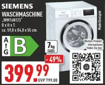 Marktkauf Siemens Waschvollautomat WM14N123 Angebot