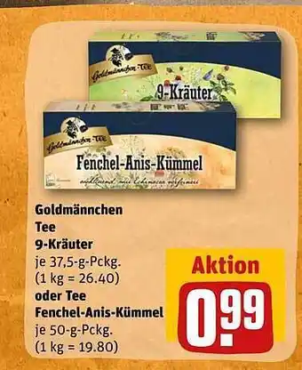 REWE Goldmännchen tee 9-kraüter oder tee fenchel-anis-kümmel Angebot