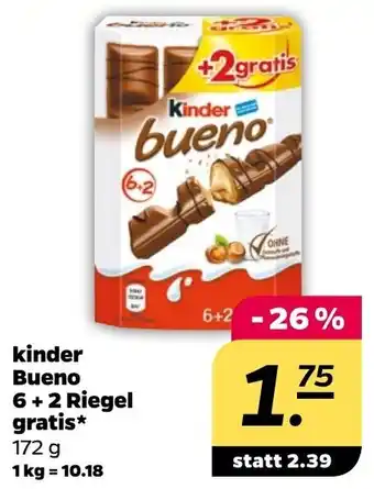 NETTO Kinder Bueno 6+2 Riegel gratis 172 g Angebot