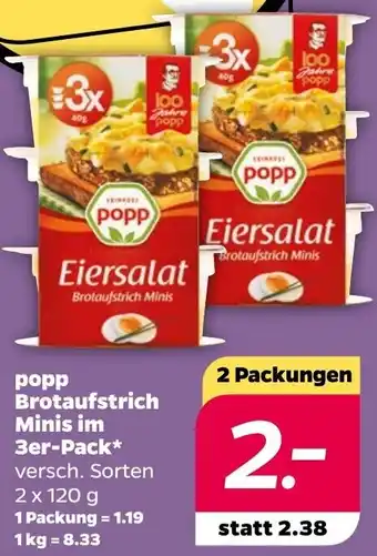 NETTO Popp Brotaufstrich Minis im 3er Pack 2x120 g Angebot