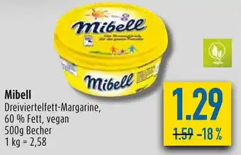 diska Mibell Dreiviertelfett Margarine 500 g Becher Angebot