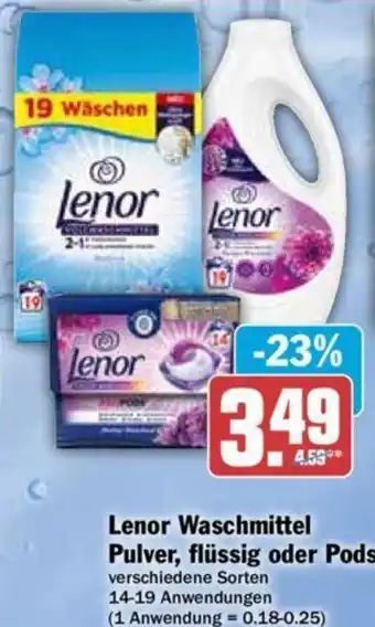 Hit Lenor Waschmittel Pulver, Flüssig oder Pods 14-19 Anwendungen Angebot