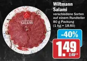 Hit Wiltmann Salami 80 g Packung Angebot