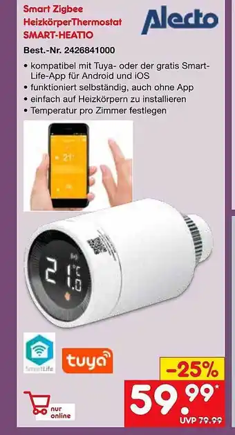 Netto Marken-Discount Alecto smart zigbee heizkörper thermostat smart-heatio Angebot