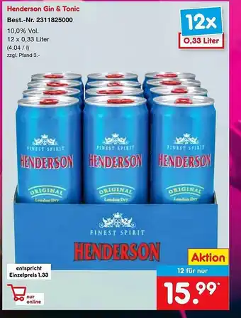 Netto Marken-Discount Henderson gin & tonic Angebot