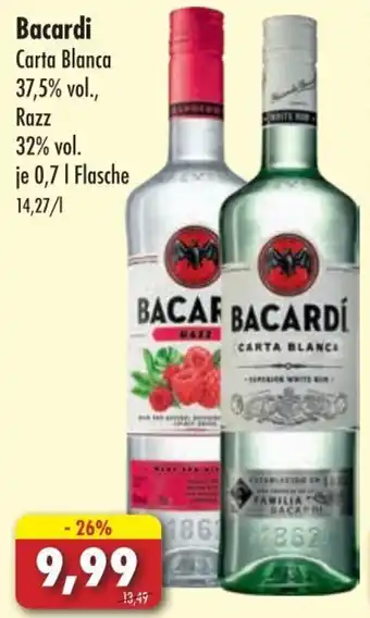 Lösch Depot Bacardi Carta Blanca oder Razz 0,7 L Flasche Angebot