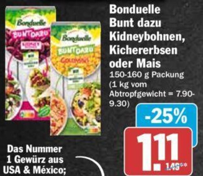 Bonduelle Bunt dazu Kidneybohnen, Kichererbsen oder Mais 150160 g