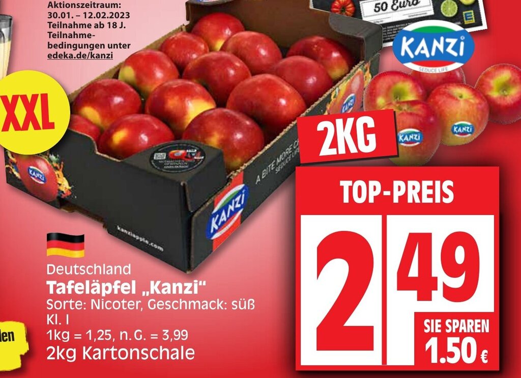 Kanzi Tafeläpfel 2 kg Kartonschale Angebot bei Edeka