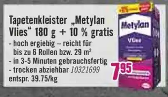 Hornbach Tapetenkleister Metylan Vlies 180g + 10% gratis Angebot