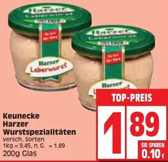 Edeka Keunecke Harzer Wurstspezialitäten 200g Glas Angebot