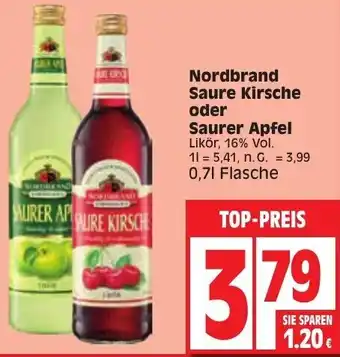 Edeka Nordbrand Saure Kirsche oder Saurer Apfel 0,7 L Flasche Angebot