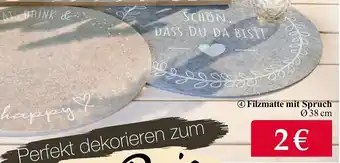 Woolworth Filzmatte mit Spruch Ø 38 cm Angebot