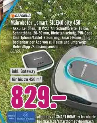 Hornbach Gardena Mähroboter Smart Sileno City 450 Angebot