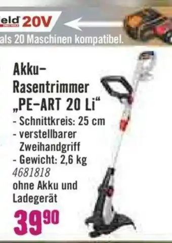 Hornbach Akku Rasentrimmer PE -ART 20 Li Angebot