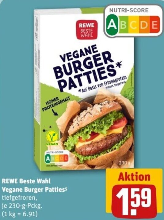 Rewe Beste Wahl Vegane Burger Patties 230 g Pckg. Angebot bei REWE Center