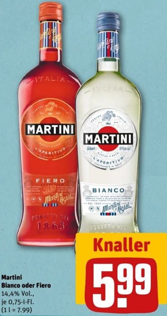Martini Bianco oder Fiero 0,75 LFl. Angebot bei REWE Center