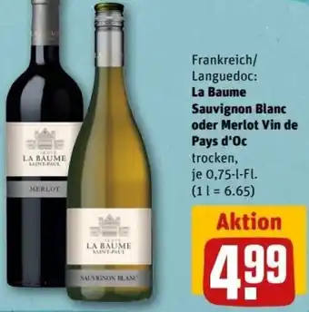 REWE Center La Baume Sauvignon Blanc oder Merlot Vin de Pays d'Oc 0,75 L-Fl. Angebot