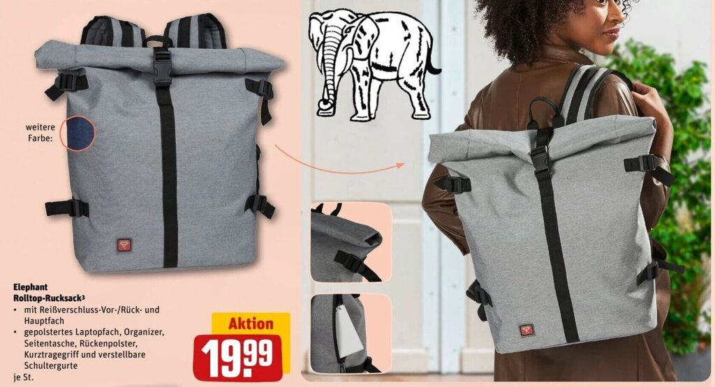 Elephant Rolltop Rucksack Angebot bei REWE Center