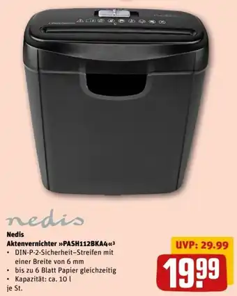 REWE Center Nedis Aktenvernichter PASH112BKA4 Angebot