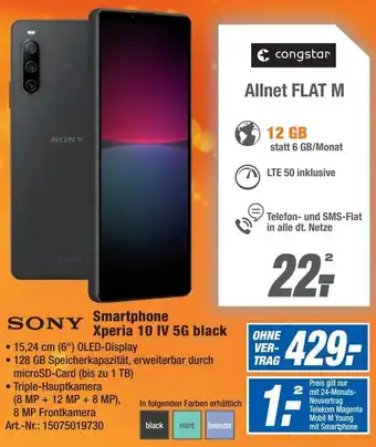 Expert Technomarkt Sony Smartphone Xperia 10 IV 5G black Angebot