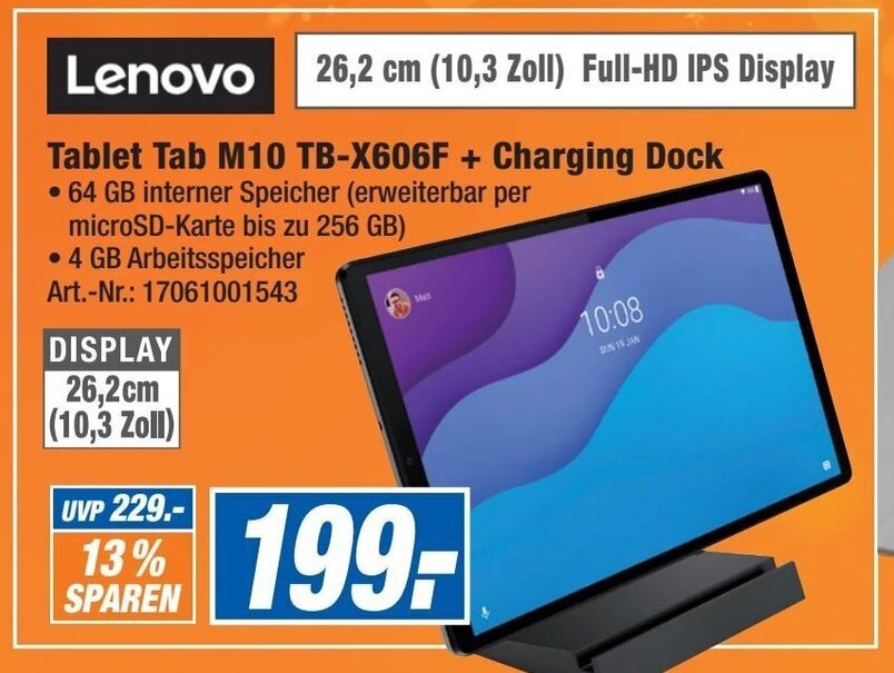 Lenovo Tablet Tab M10 TBX606F + Charging Dock Angebot bei Expert