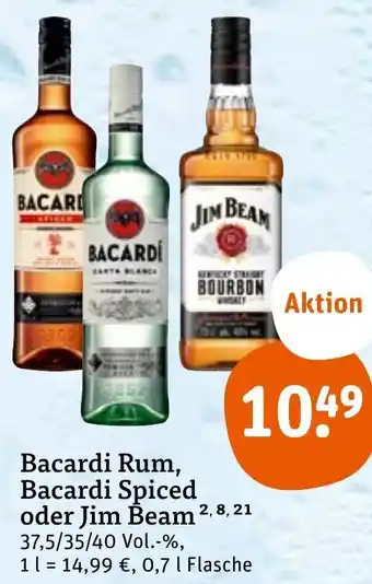 tegut Bacardi Rum, Bacardi Spiced oder Jim Beam 0,7 L Flasche Angebot