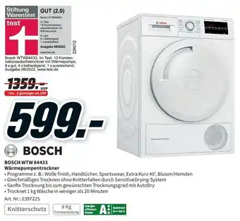 MediaMarkt Bosch WTW 84433 Wärmepumpentrockner Angebot