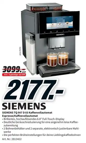 MediaMarkt Siemens TQ 907 D 03 Kaffeevollautomat Espresso/Kaffeevollautomat Angebot