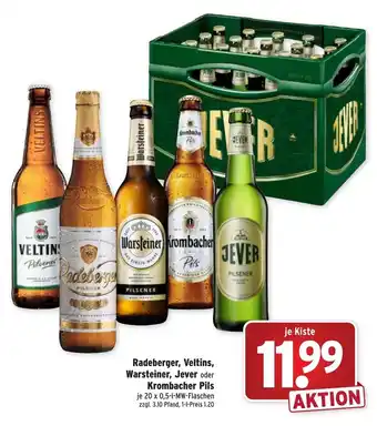 Wasgau Radeberger, Veltins, Warsteiner, Jever oder Krombacher Pils 20x0,5L Angebot