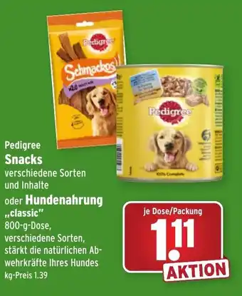 Wasgau Pedigree Snacks oder Hundenahrung ,,classic" 800g Angebot