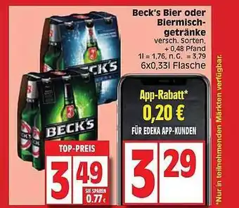 Edeka Beck's bier oder biermischgetränke Angebot