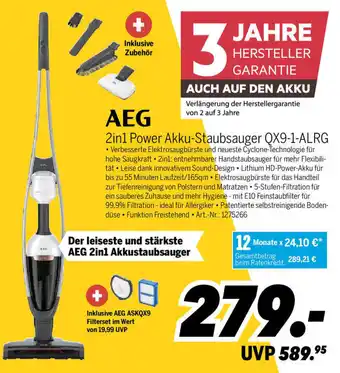 MEDIMAX AEG 2in1 Power Akku Staubsauger QX9-1-ALRG Angebot