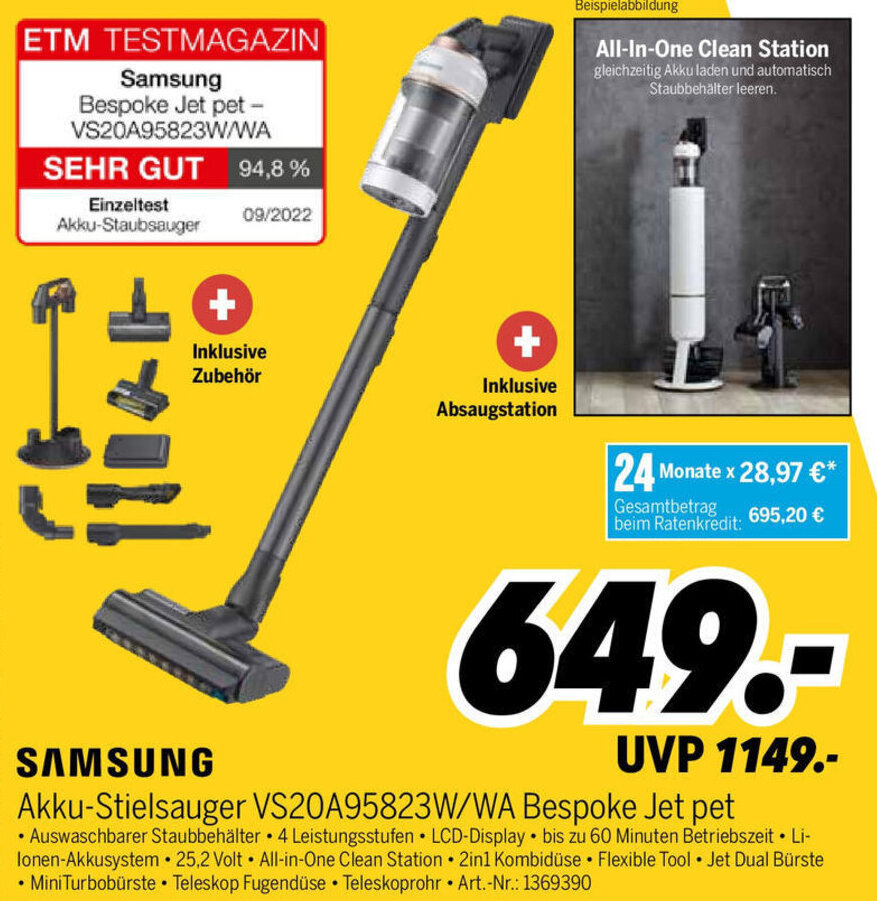 Samsung Akku Stielsauger VS20A95823W/WA Bespoke Jet pet Angebot bei MEDIMAX