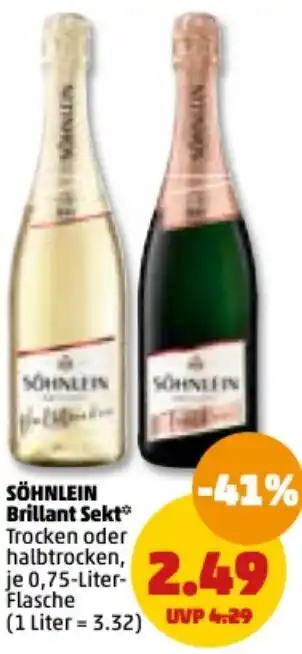 PENNY Söhnlein Brillant Sekt 0,75 Liter Flasche Angebot