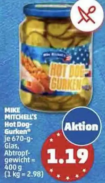 PENNY Mike Mitchell's Hot Dog Gurken 670 g Glas Angebot