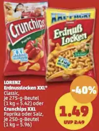 PENNY Lorenz Erdnusslocken XXL 275 g oder Crunchips XXL 250 g Beutel Angebot