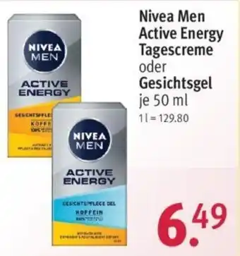 Rossmann Nivea Men Active Energy Tagescreme oder Gesichtsgel 50 ml Angebot