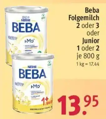 Rossmann Beba Folgemilch 2 oder 3 oder Junior 1 oder 2 800 g Angebot