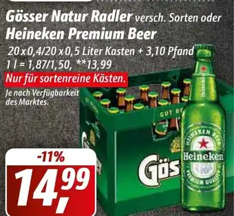 Simmel Gosser Natur Radler o. Heineken Premium Bier 20*500ml/20*400ml Angebot