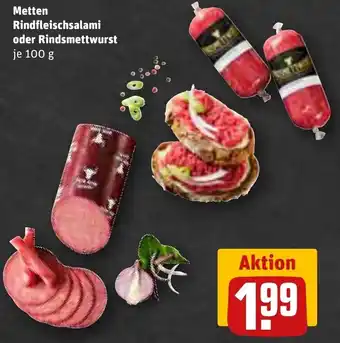 REWE Metten Rindfleischsalami oder Rindsmettwurst 100 g Angebot