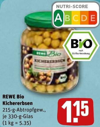 REWE Rewe Bio Kichererbsen 330 g Glas Angebot