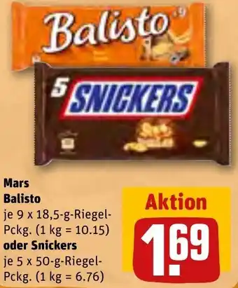 REWE Mars Balisto 9x18,5 g oder Snickers 5x50 g Riegel Pckg. Angebot