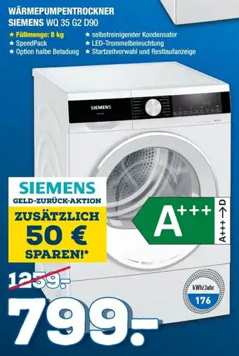 Holzleitner Siemens Wärmepumpentrockner WQ 35 G2 D90 Angebot