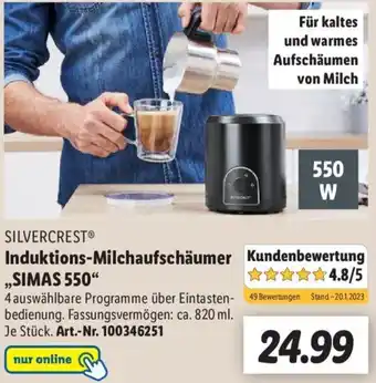 Lidl Silvercrest Induktions Milchaufschäumer SIMAS 550 Angebot