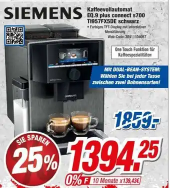 Expert Siemens Kaffeevollautomat EQ.9 plus connect s700 TI957FX5DE schwarz Angebot