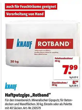 Hagebau Knauf haftputzgips „rotband“ Angebot