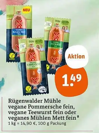 tegut Rügenwalder mühle vegane pommersche fein, vegane teewurst fein oder veganes mühlen mett fein Angebot