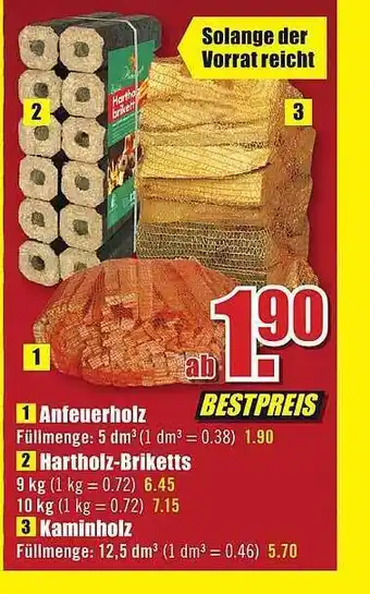 B1 Discount Baumarkt Anfeuerholz, hartholz-briketts oder kaminholz Angebot