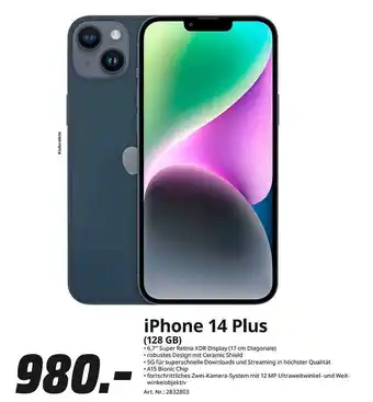 Saturn Iphone 14 plus (128 gb) Angebot